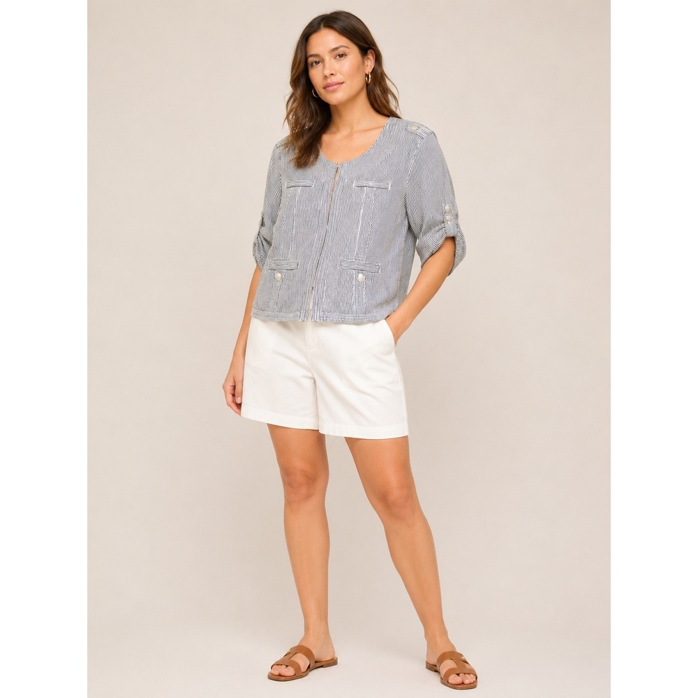 AMI Hickory Stripe Jacket Womens Large Blue White Coastal Utility Preppy Vintage